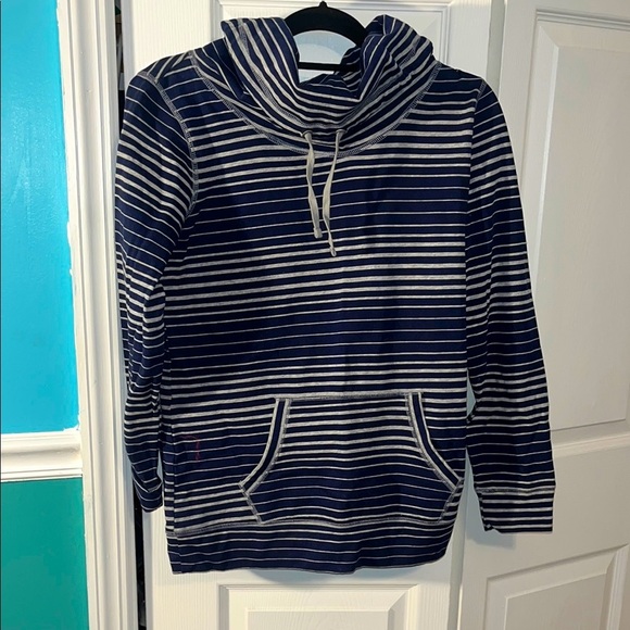 Made for Life Sweatshirt Women’s Small Navy and Gray Striped Nautical Cowl - Picture 1 of 3